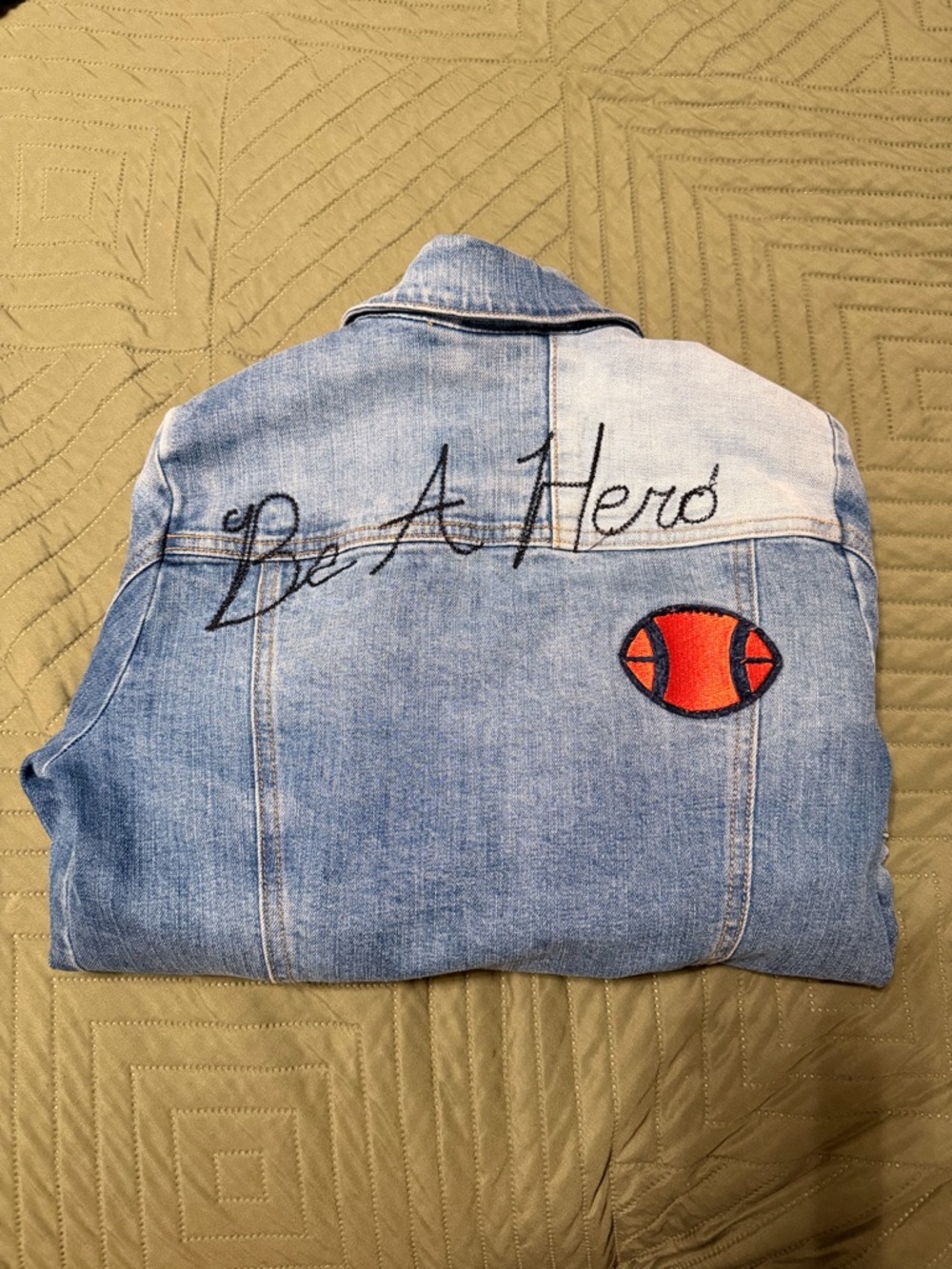 Cat & Jack Light Blue Denim Jacket with Orange Football Patch